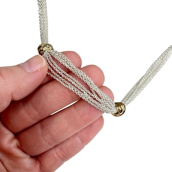 CHAPS Bright Silver Tone Multi Strand & Gold Tone Criss Cross Spacer Necklace - Picture 2 of 10